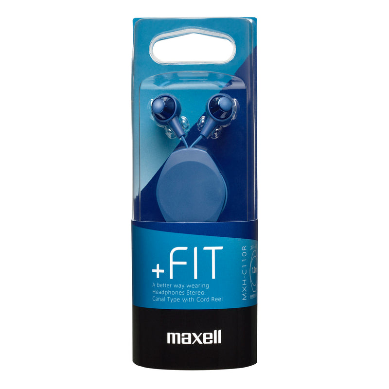 Maxell Retractable Cord Reel Earphones - Navy Blue