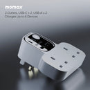 Momax T Shaped Extension Cord With 2 Sockets 2 USB A 2 USB C Ports