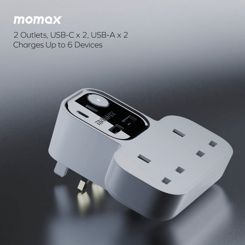 Momax T Shaped Extension Cord With 2 Sockets 2 USB A 2 USB C Ports