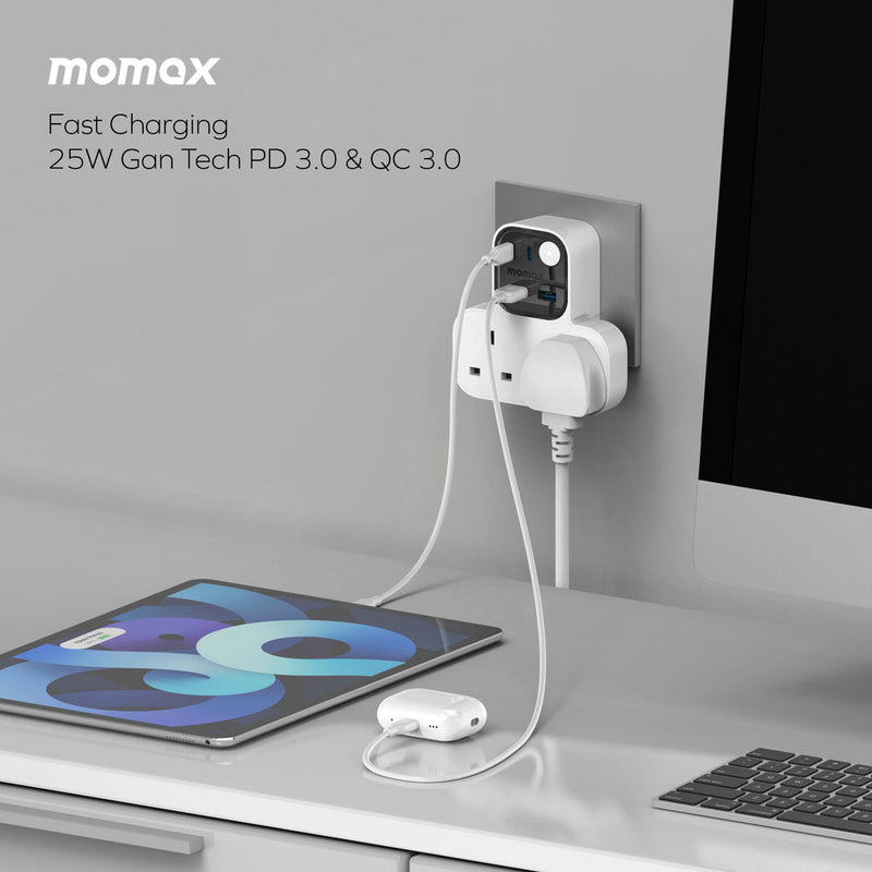 Momax T Shaped Extension Cord With 2 Sockets 2 USB A 2 USB C Ports