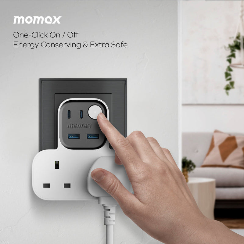 Momax T Shaped Extension Cord With 2 Sockets 2 USB A 2 USB C Ports