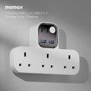 Momax T Shaped Extension Cord With 3 Sockets 2 USB A 2 USB C Ports