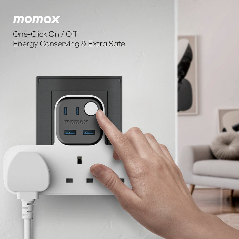 Momax T Shaped Extension Cord With 3 Sockets 2 USB A 2 USB C Ports
