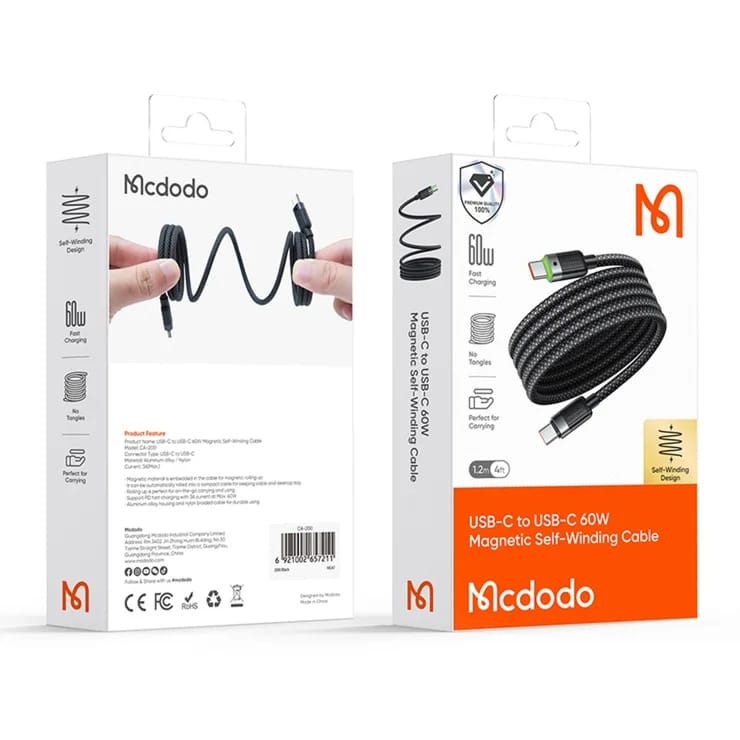 Mcdodo USB-C USB-C 60w Magnetic Self Winding Cable
