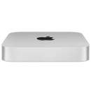 Front view of the sleek pre-owned Silver aluminum Mac mini chassis featuring the polished black Apple logo.