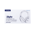 Byte Super Comfort 40 headphones with included USB-C charging cable and 3.5mm aux wire accessories