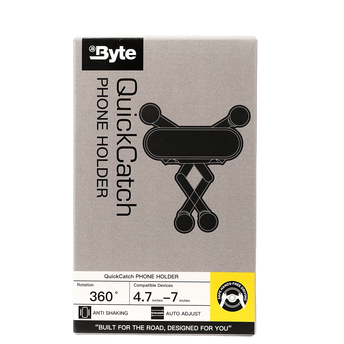 Byte Quick Catch dashboard phone holder - Low-profile suction mount with one-handed automatic locking arms.
