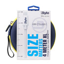 Byte 4m USB-C to USB-C cable with 60W Power Delivery and blue/yellow travel case. Front view of premium white cable.