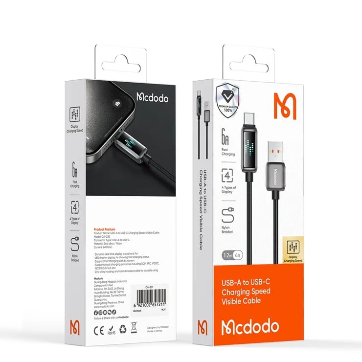 Mcdodo USB-A to USB-C Cable — 100W with LED Display