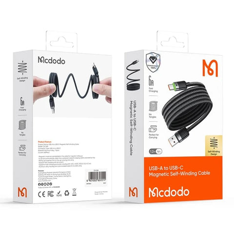 Mcdodo CA-5650 USB-A to USB-C Cable — Magnetic Self-Winding