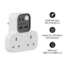 Momax T Shaped Extension Cord With 2 Sockets 2 USB A 2 USB C Ports