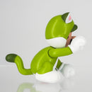 Close up shot of the face and hood detail on the official Cat Luigi miniature toy.