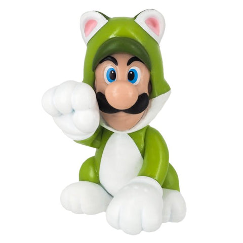 Official Super Mario Cat Luigi 6cm figurine front view showing the green cat suit and ears.
