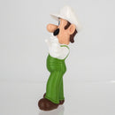 Side profile of the pocket-sized Nintendo licensed Fire Luigi collectible figure by Ishikawa Toy.