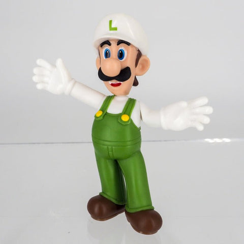 Official Super Mario Fire Luigi 6cm figurine front view showing the iconic white cap and green overalls.