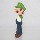 Close up shot of the face and mustache expression on the official Luigi miniature toy.