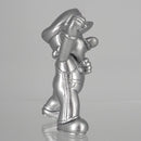 Metal Mario 6cm figurine held in a hand to demonstrate the palm-sized collectible scale.