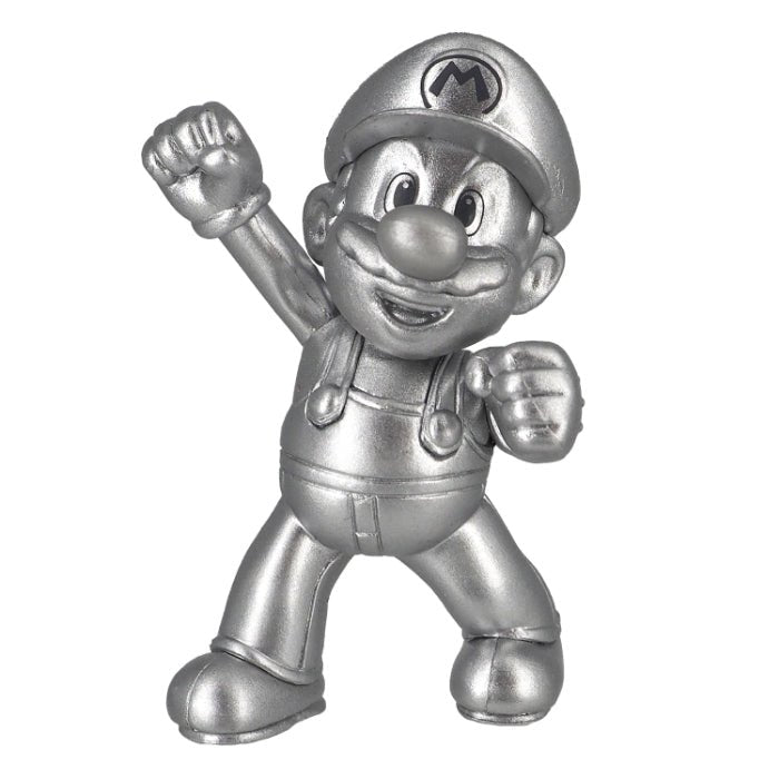 Official Super Mario Metal Mario 6cm figurine front view showing the iconic silver cap and metallic overalls.