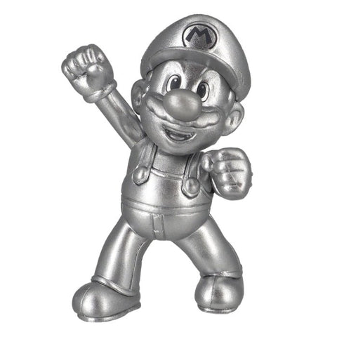 Official Super Mario Metal Mario 6cm figurine front view showing the iconic silver cap and metallic overalls.