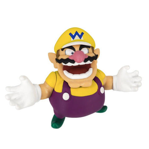 Official Super Mario Wario 6cm figurine front view showing the iconic yellow cap and purple overalls.